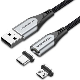 Vention Cable Magnético 2 en 1 USB 2.0 Micro USB y USB-C 50cm Gris